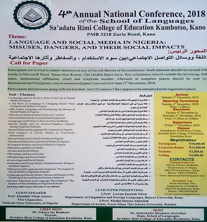 4th Annual National Conference,2018 of the Shool of Languages